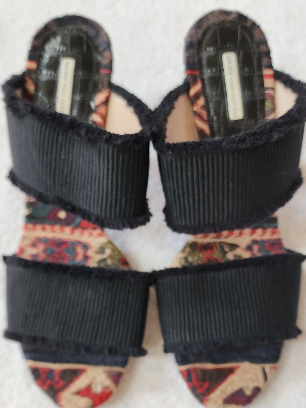 Dries Van Noten Women's Black Double-Band Heeled Sandals Size 10.5 Preowned